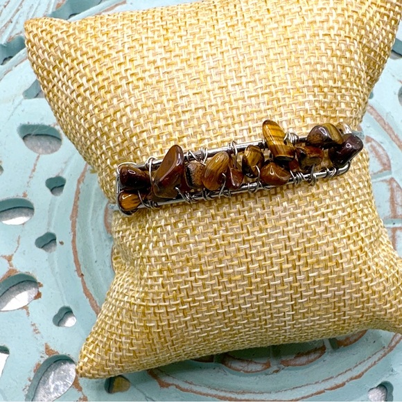 Tiger's eye silver beaded bangle bracelet - Picture 1 of 8